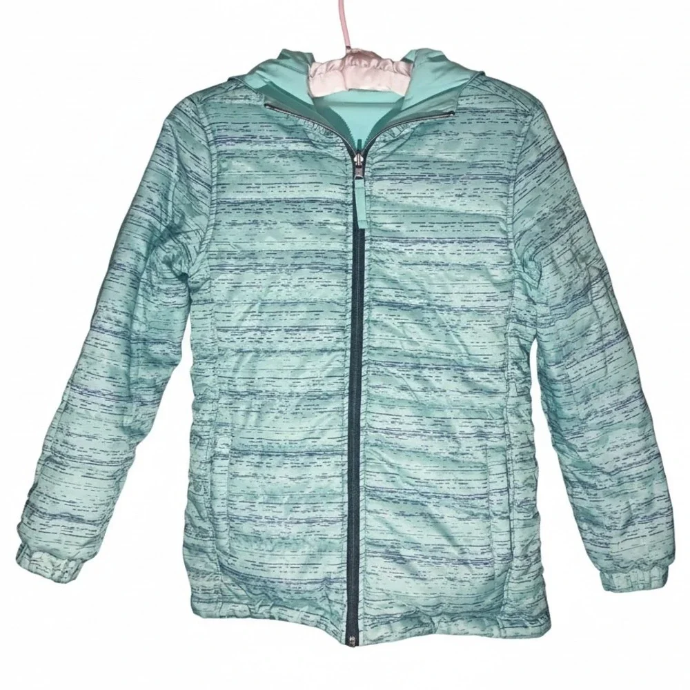 Turbine Girls Reversible‎ Hooded Jacket Aqua Blue White Teal SKUK017